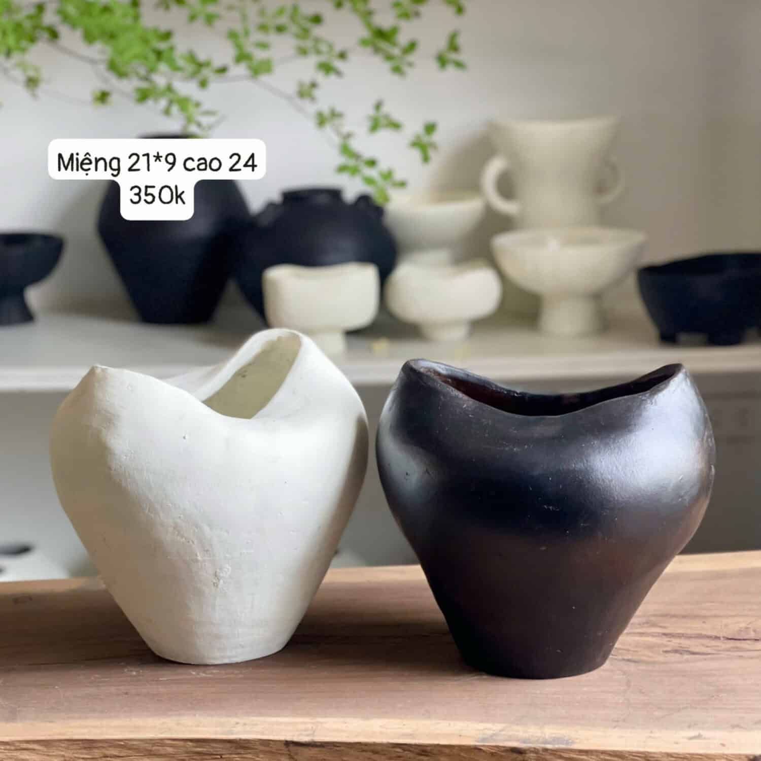 Gốm Chăm - Bình lượn sóng to đen trắng M21*9C24