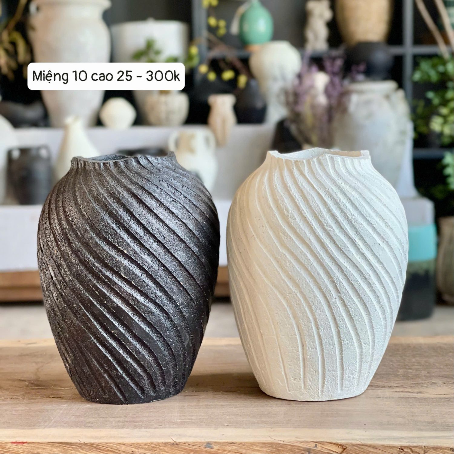 Gốm Chăm  - Bình sóng đen trắng M10C25